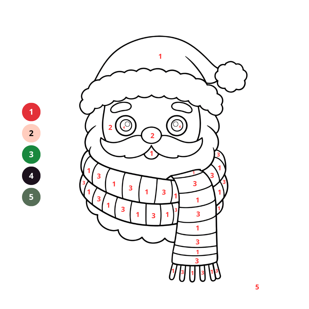 Malvorlagen zum Gesicht des Weihnachtsmanns nach Zahlen