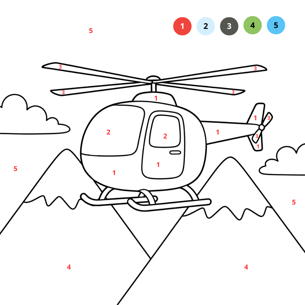 Hubschrauber zum Ausmalen nach Zahlen