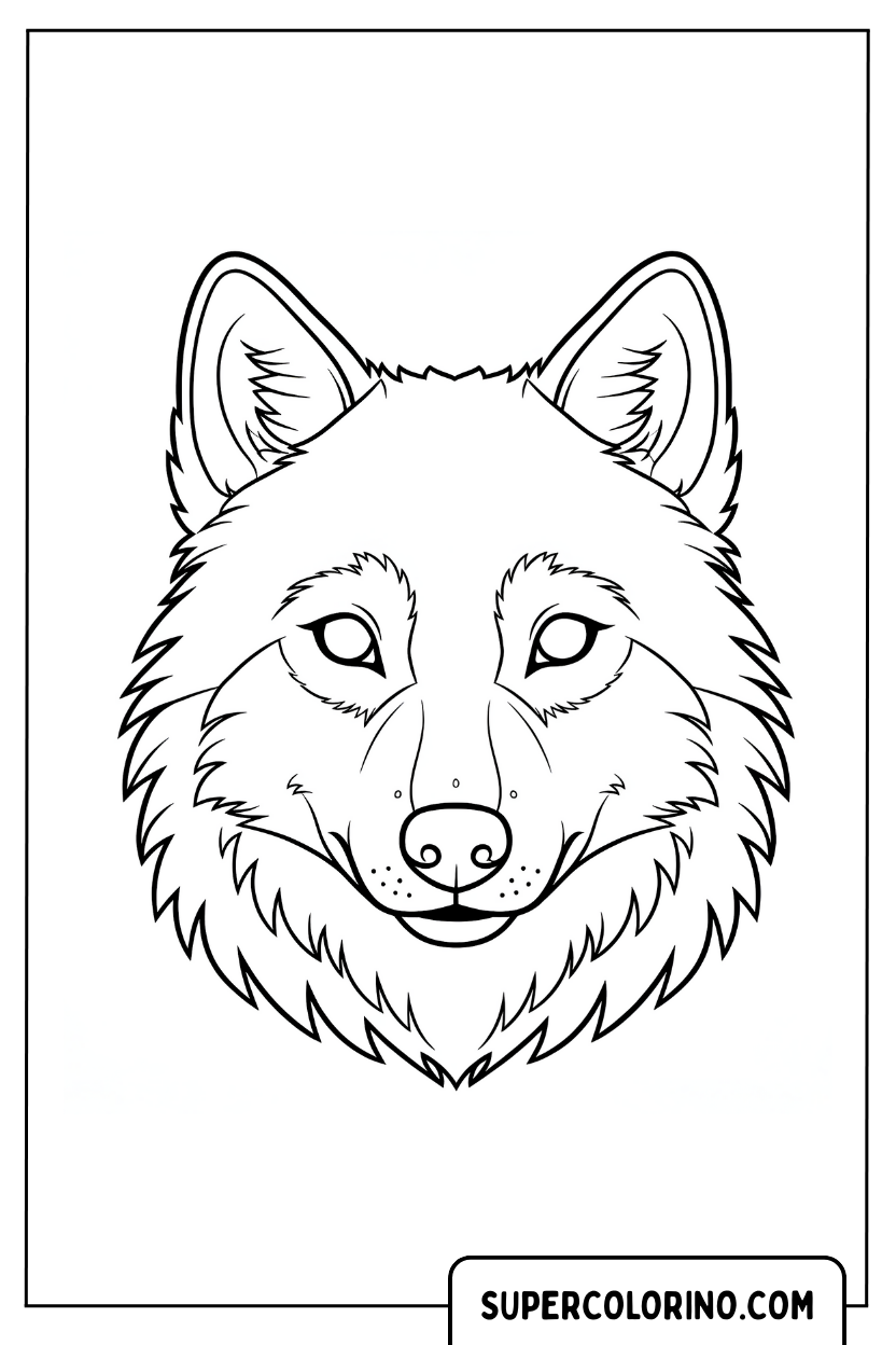 Malvorlage mit dem Gesicht eines Wolfes in Nahaufnahme