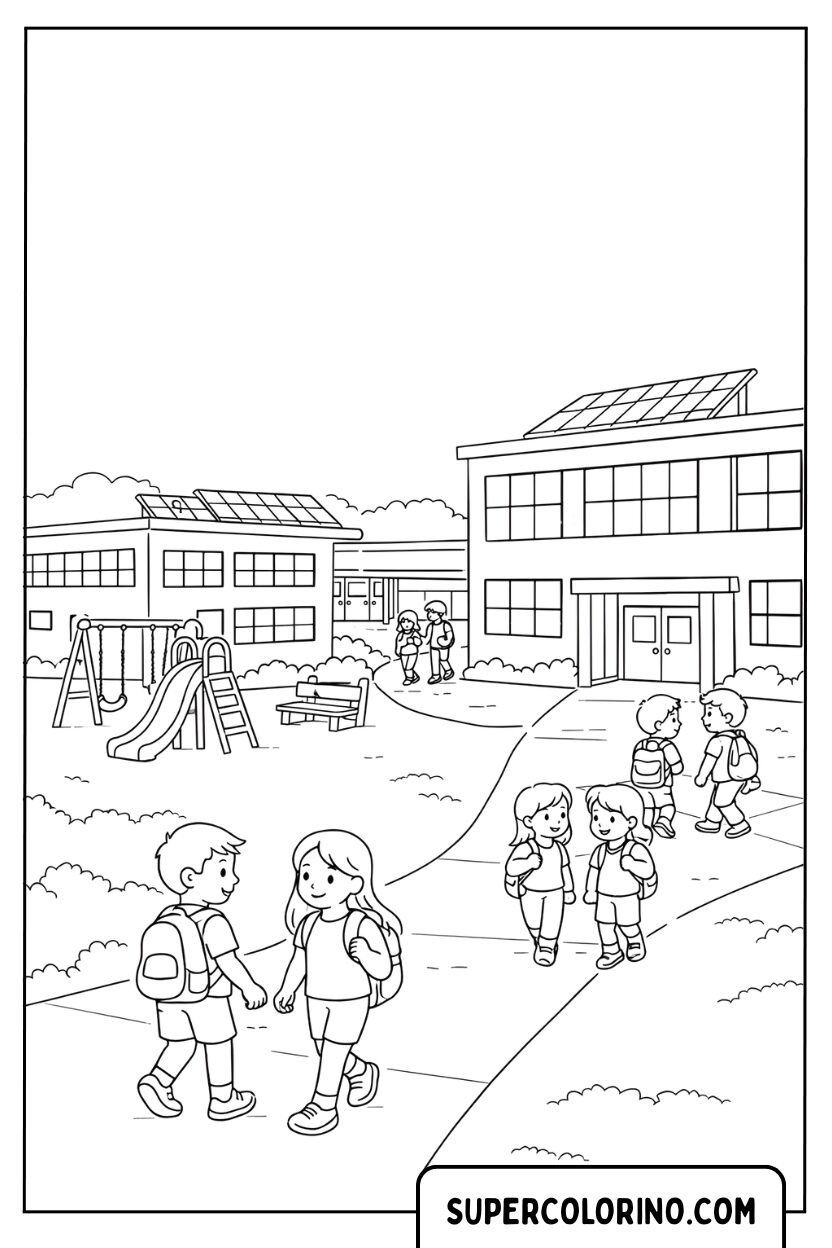 Coloriage d'une cour de récréation avec toboggan