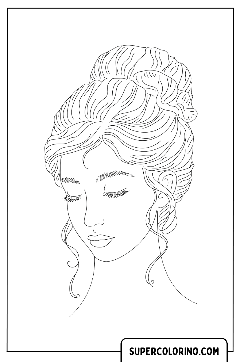 Profieltekening van een elegante vrouw om in te kleuren