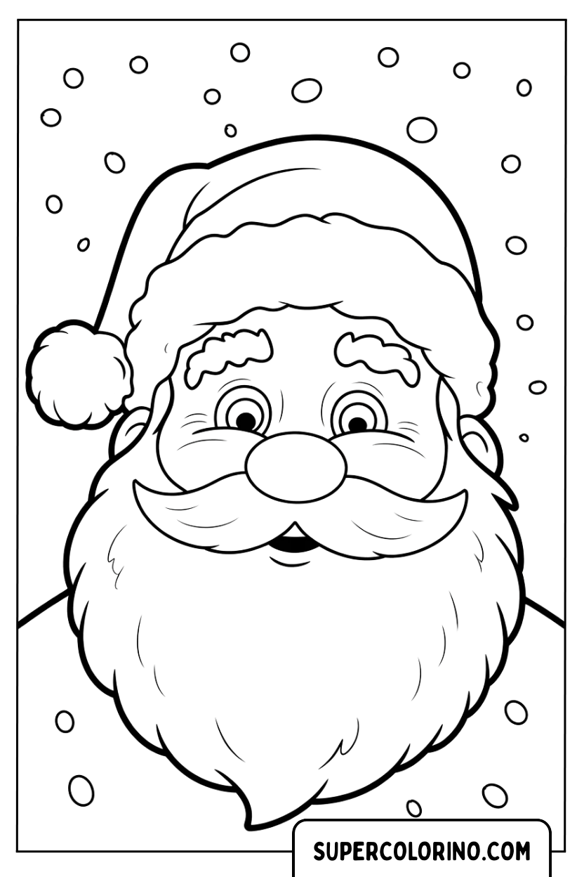 Malvorlage mit dem Gesicht des Weihnachtsmanns im Schnee