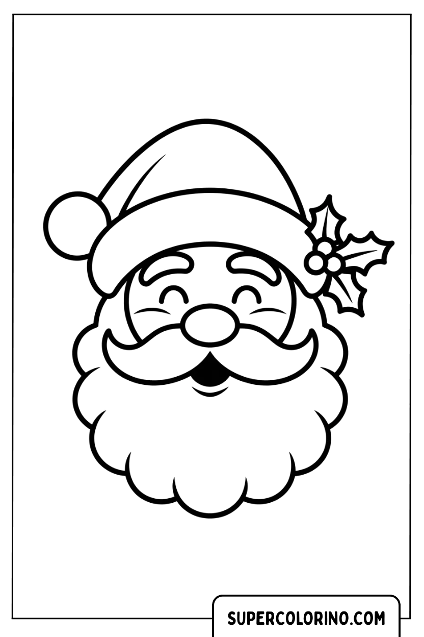 Malvorlage Weihnachtsmanngesicht mit Stechpalme