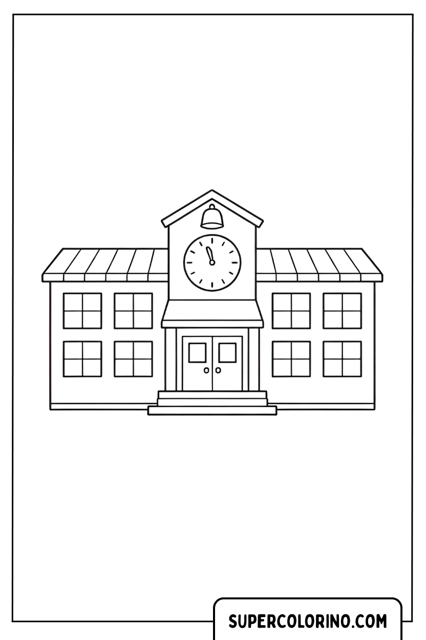 Coloriage de façade d'école classique pour Colorier