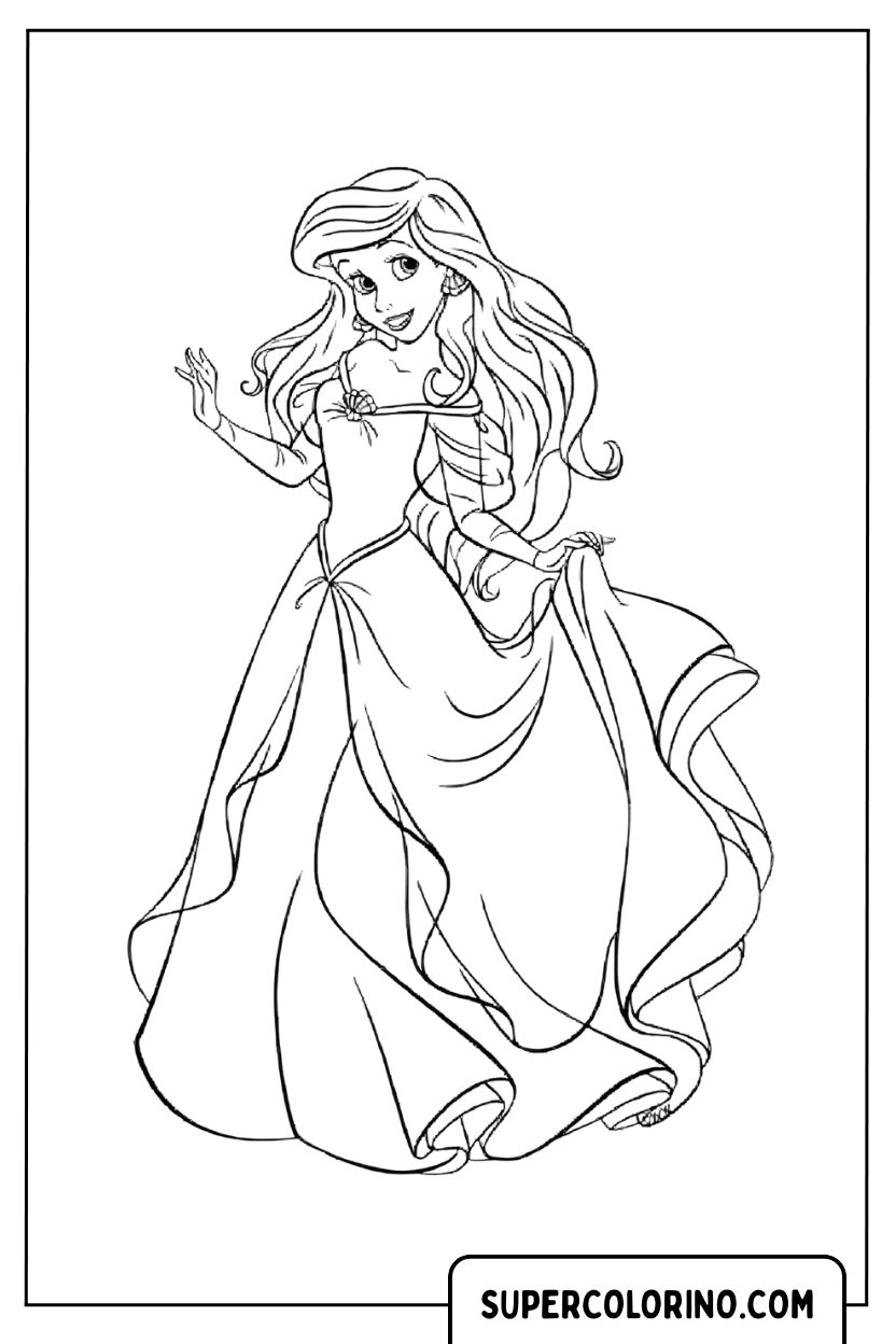 Malvorlage Ariel mit einem verzierten Kleid