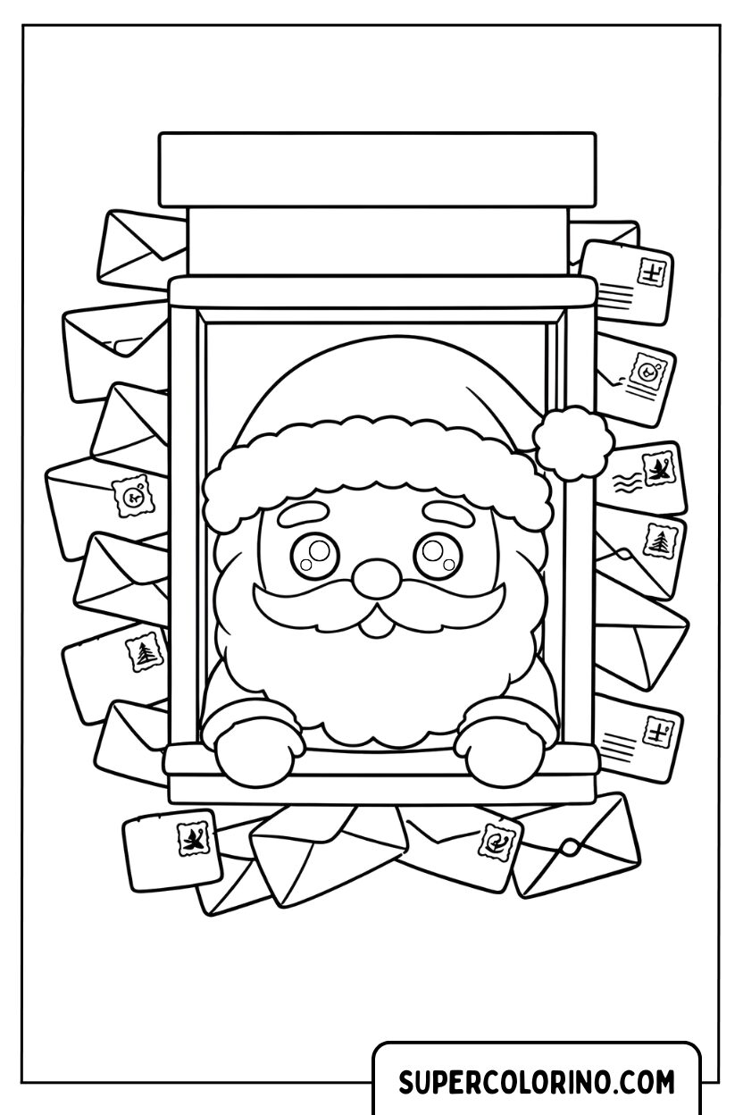 Malvorlage des Weihnachtsmanns am Fenster mit Buchstaben