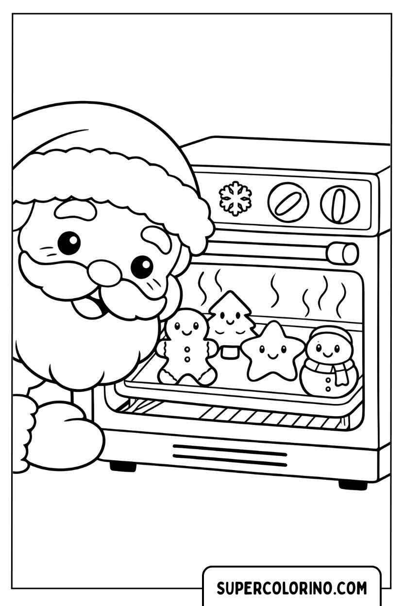 Ausmalbild: Der Weihnachtsmann backt Kekse