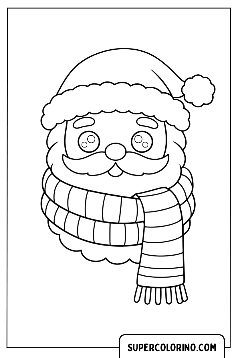 Ausmalbild: Weihnachtsmann mit gestreiftem Schal