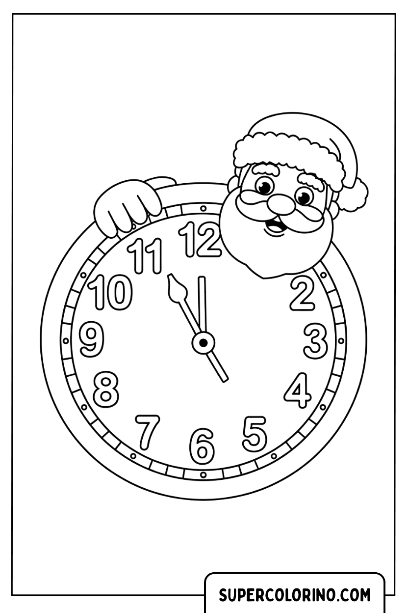 Malvorlage Weihnachtsmann mit Weihnachtsuhr