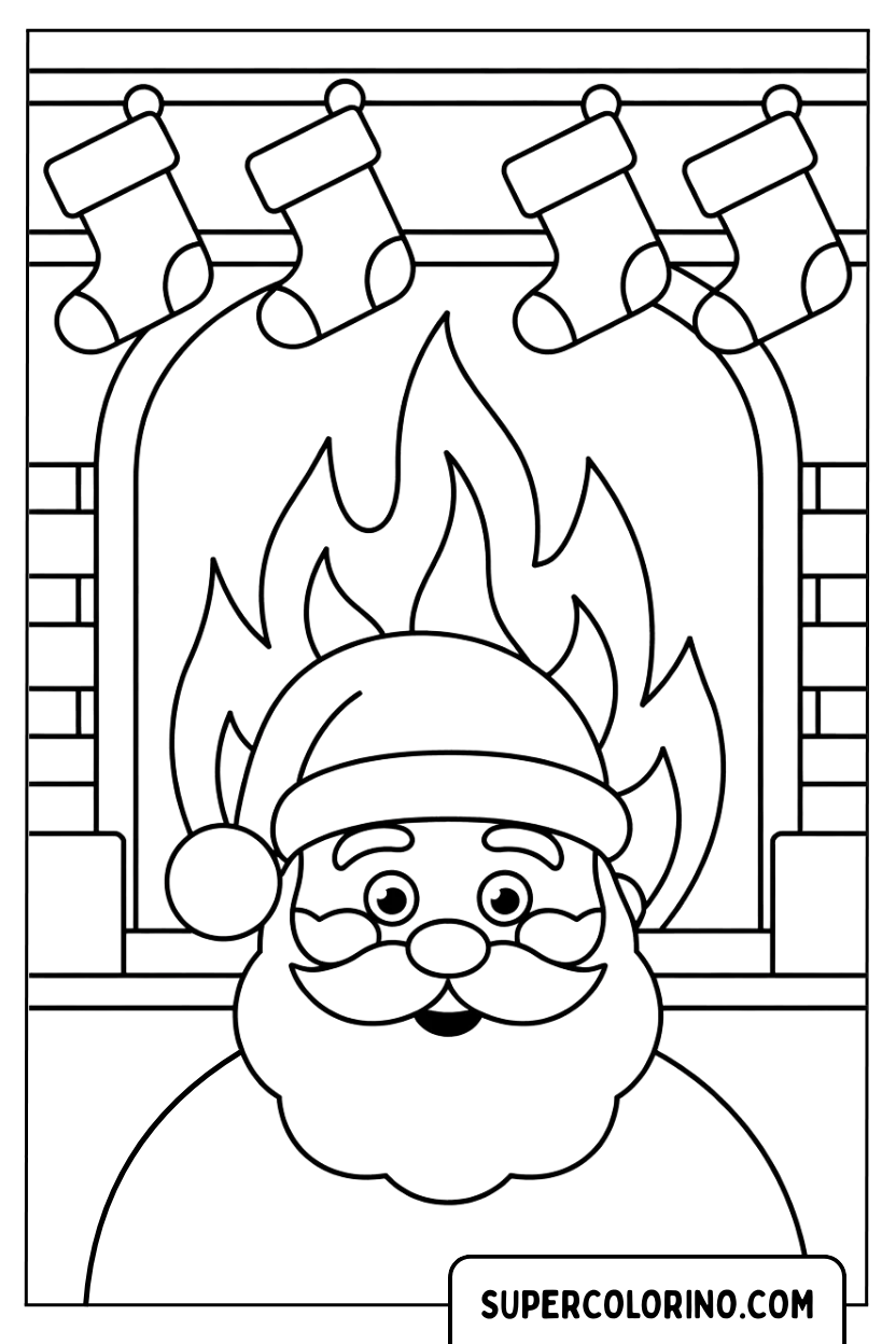 Malvorlage Weihnachtsmann vor dem Kamin