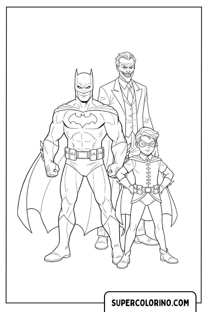 Ausmalbilder Batman, Robin und Joker
