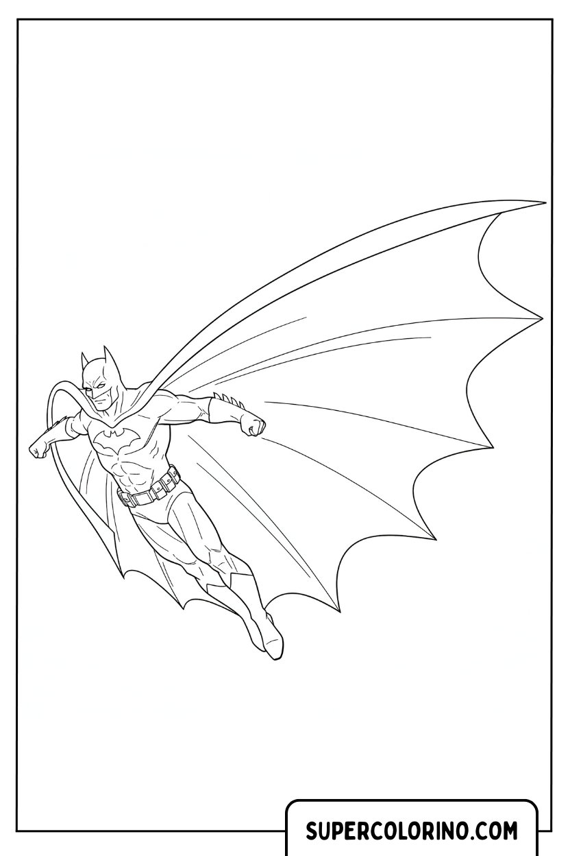 Ausmalbild: Batman gleitet in den Himmel
