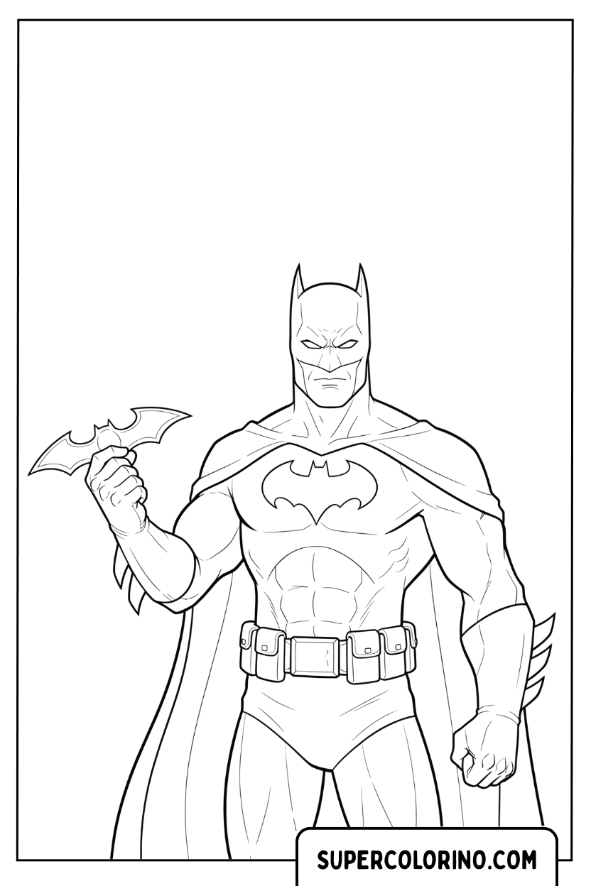 Batman-Malseite mit Batarang in der Hand