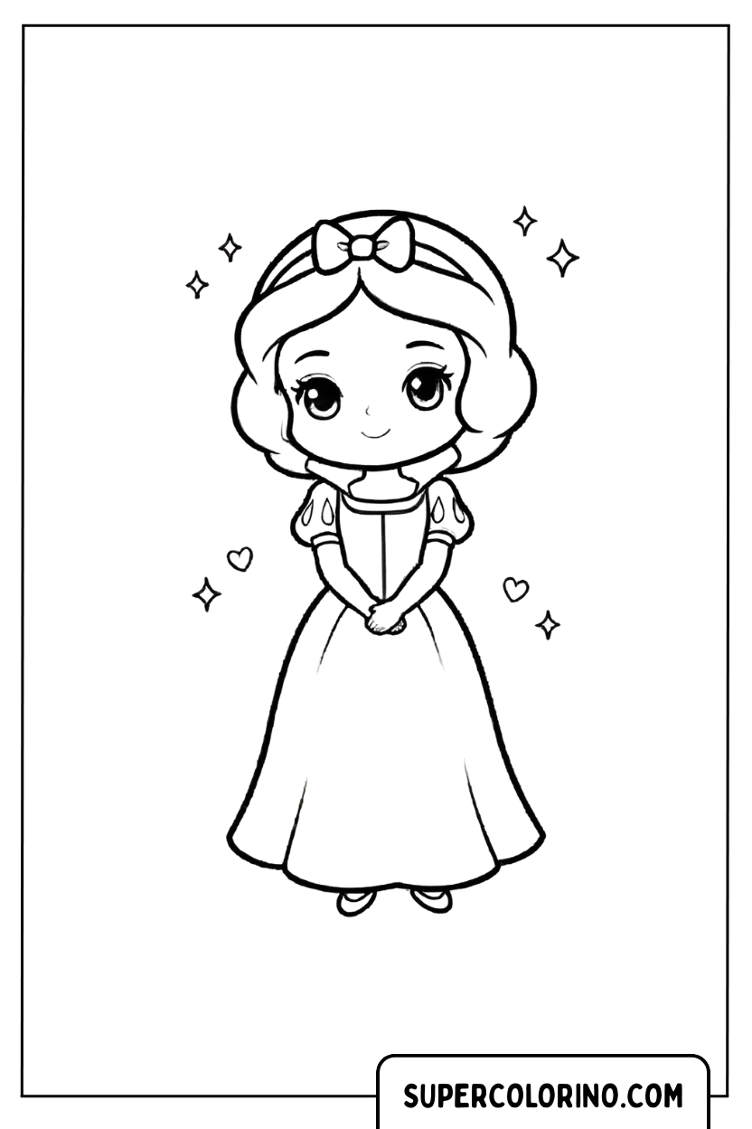 Malvorlage Schneewittchen Chibi mit Herzen