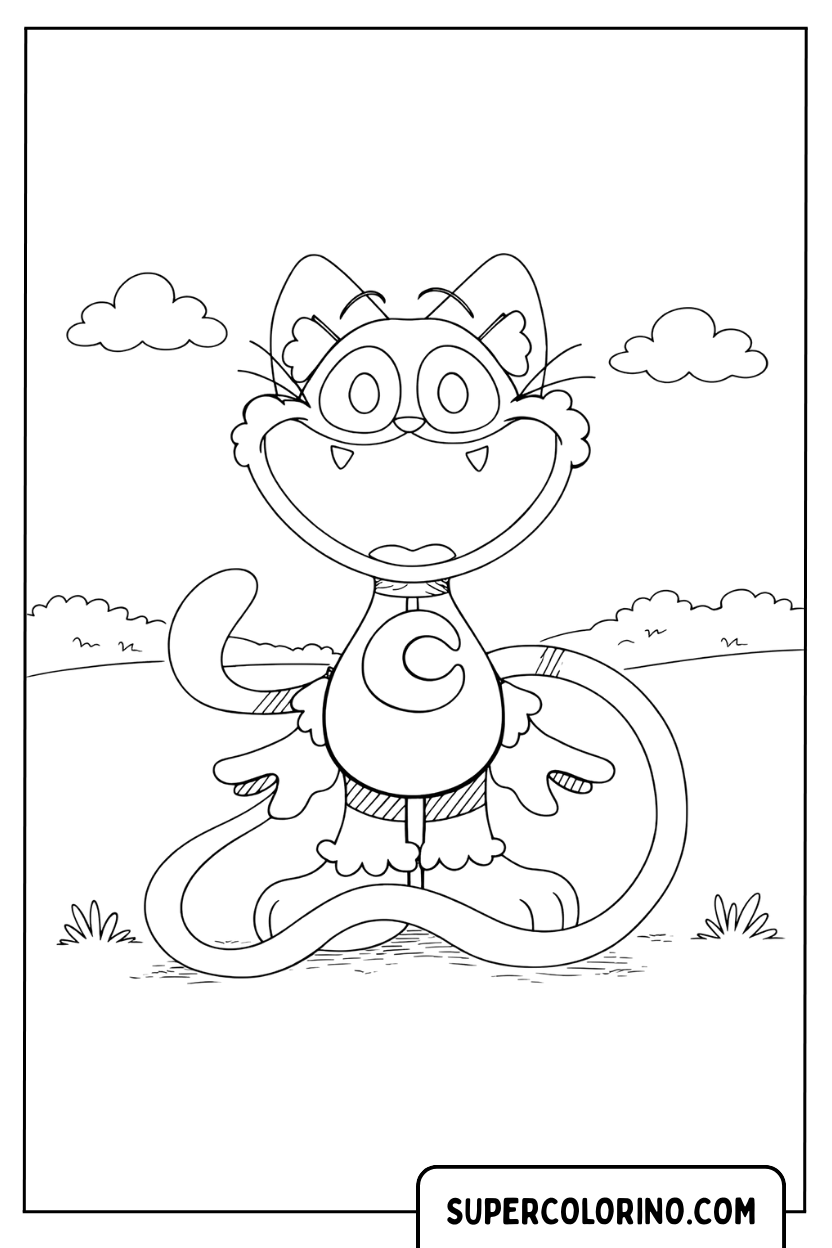Disegno di CatNap buffo in giardino da colorare