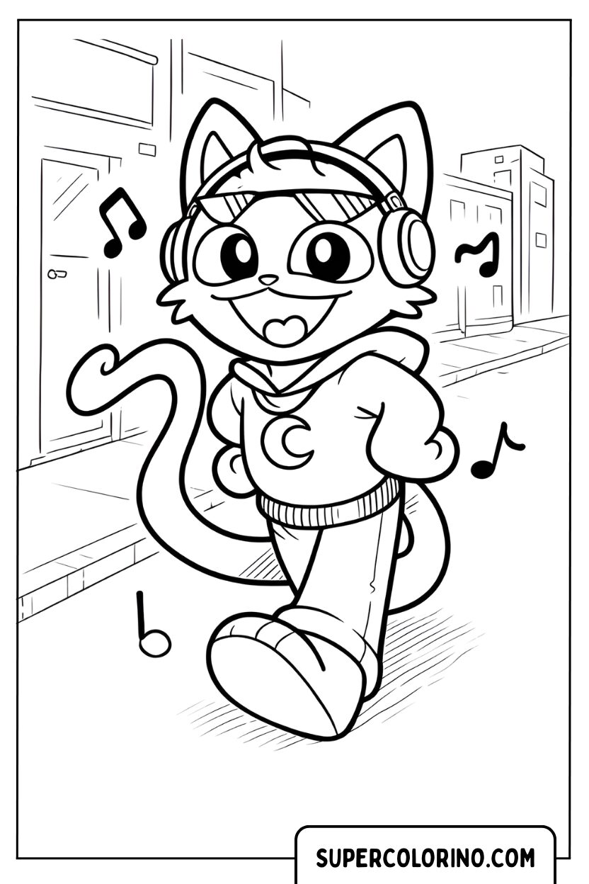 Disegno di CatNap che ascolta musica per strada da colorare