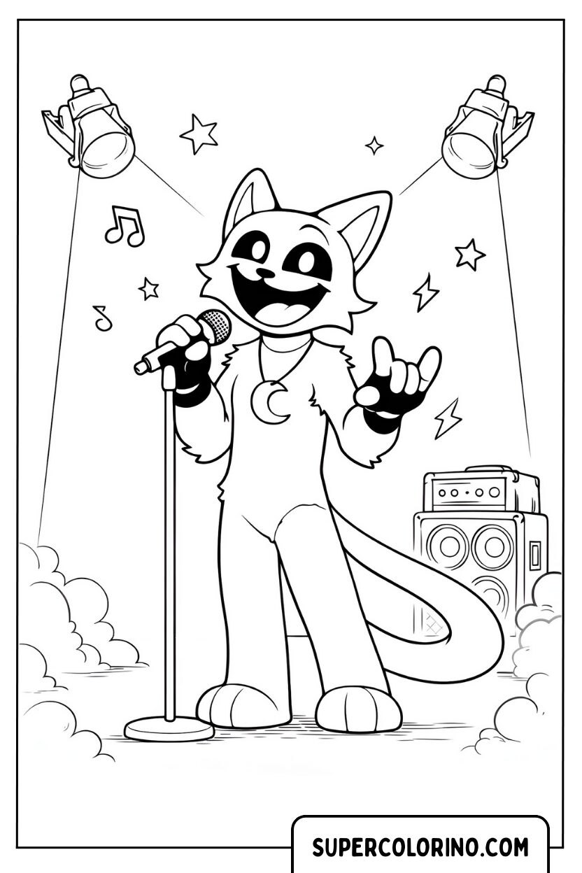 Disegno di CatNap che canta come una rockstar da colorare
