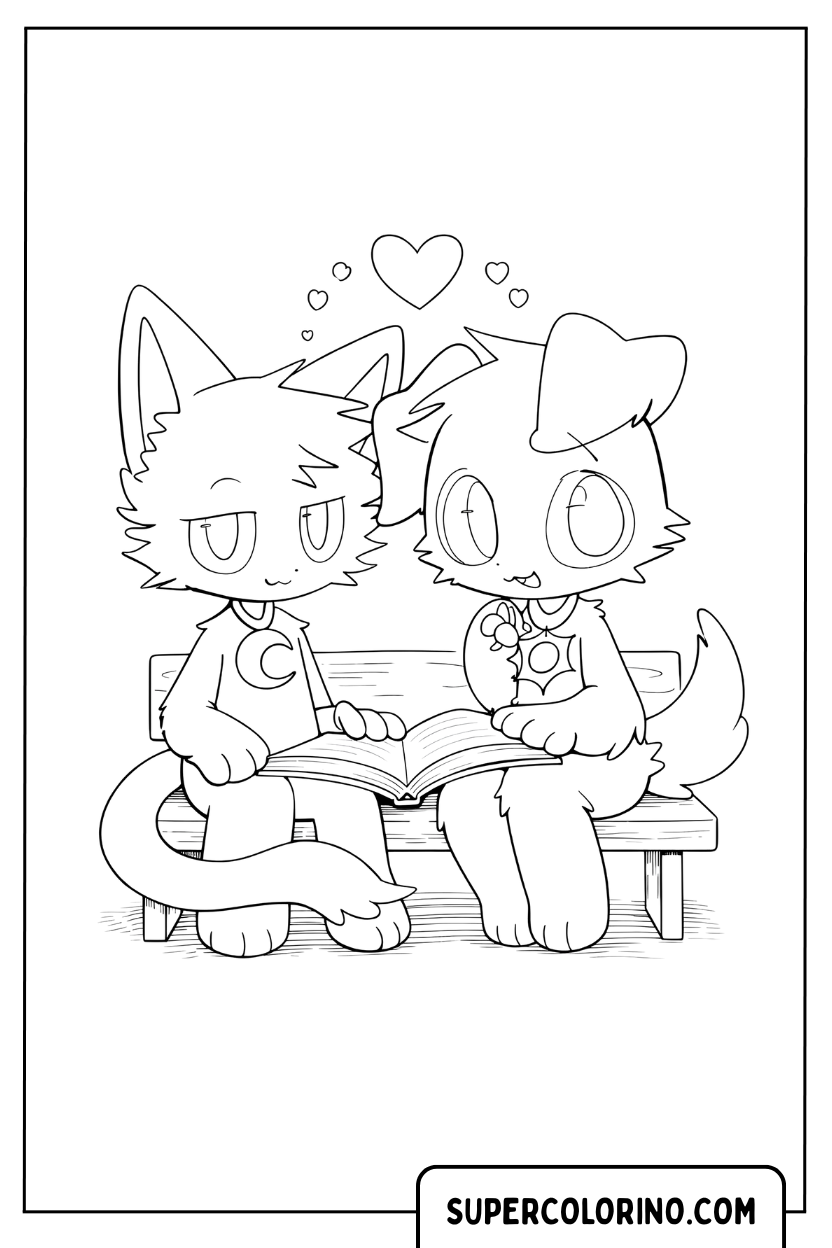 Disegno di CatNap e DogDay che leggono un libro da colorare