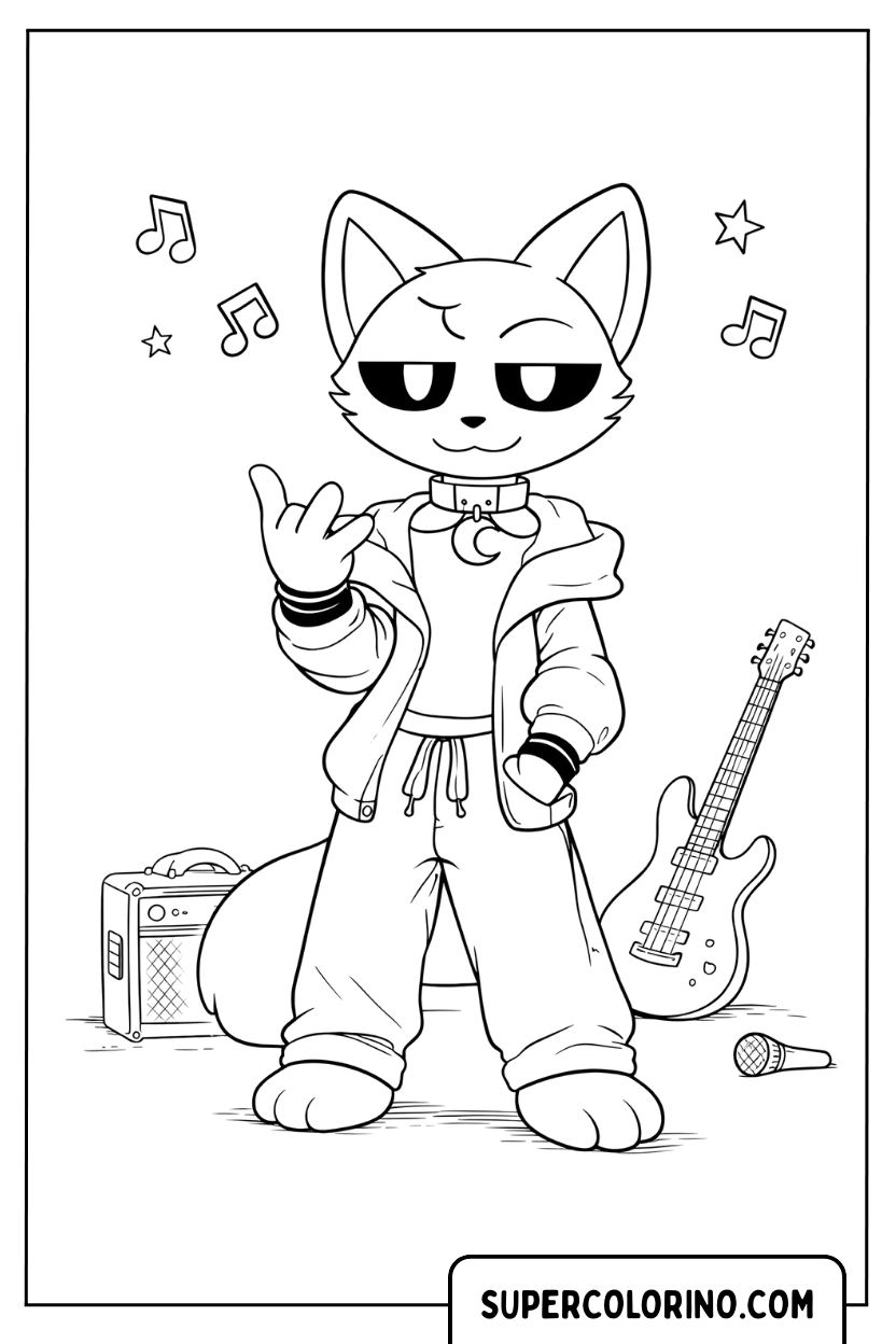 Disegno di CatNap musicista con la chitarra da colorare