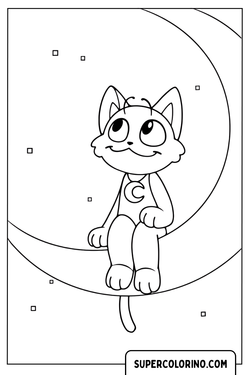 Disegno di CatNap seduto sulla luna da colorare