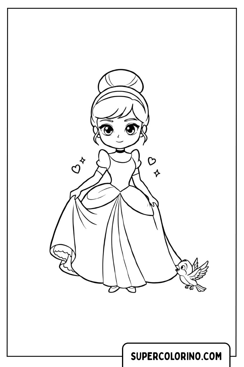 Cinderella-Chibi-Version zum Ausmalen
