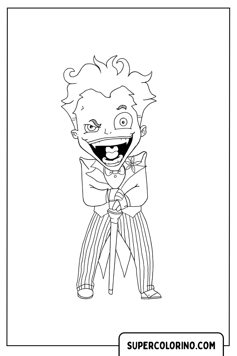 Joker lacht mit seinem Stock zum Ausmalen