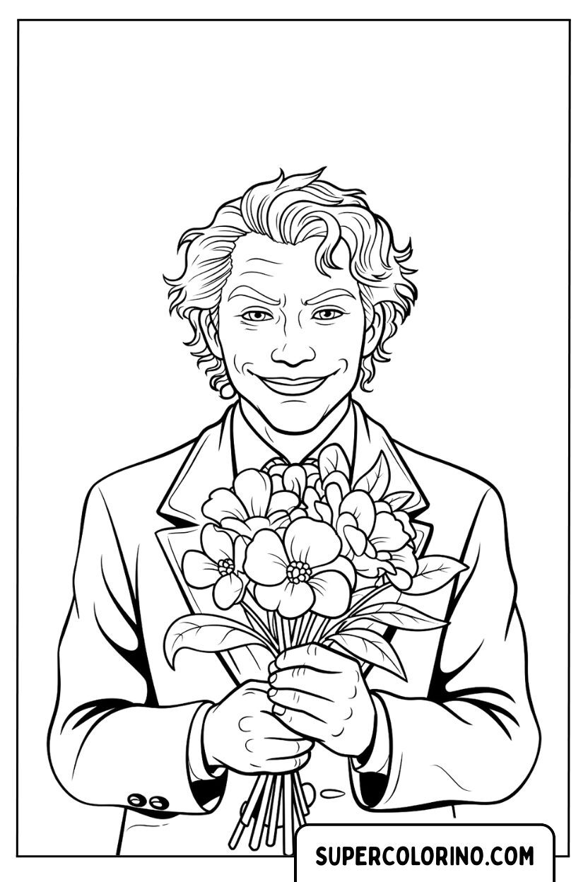 Ausmalbild: Joker mit einem Blumenstrauß
