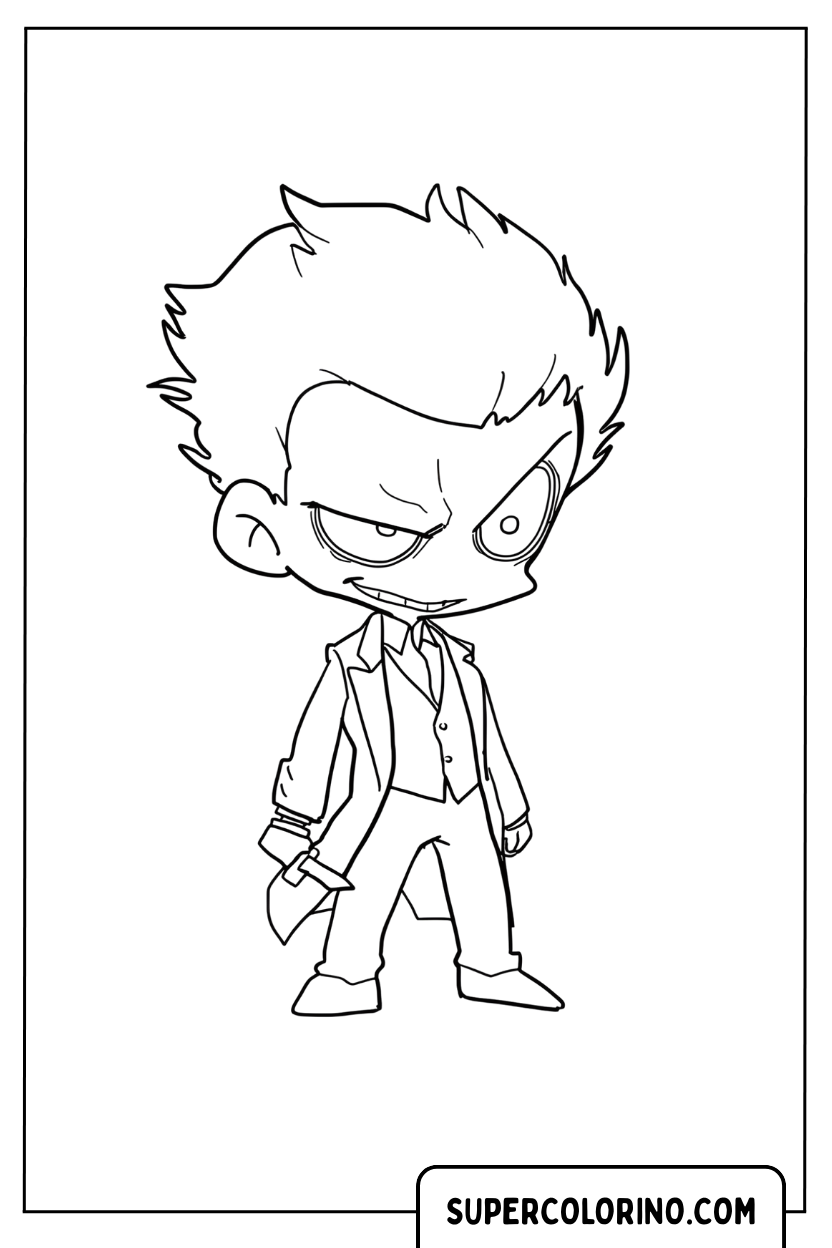 Malvorlage „Joker im Chibi-Stil mit Messer“.