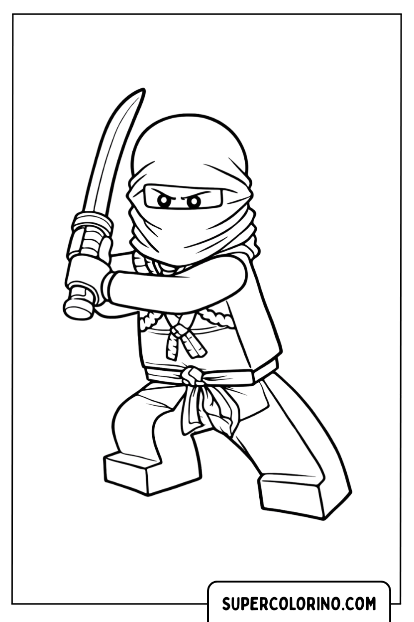 Coloriage Kai prêt à l'action avec l'épée