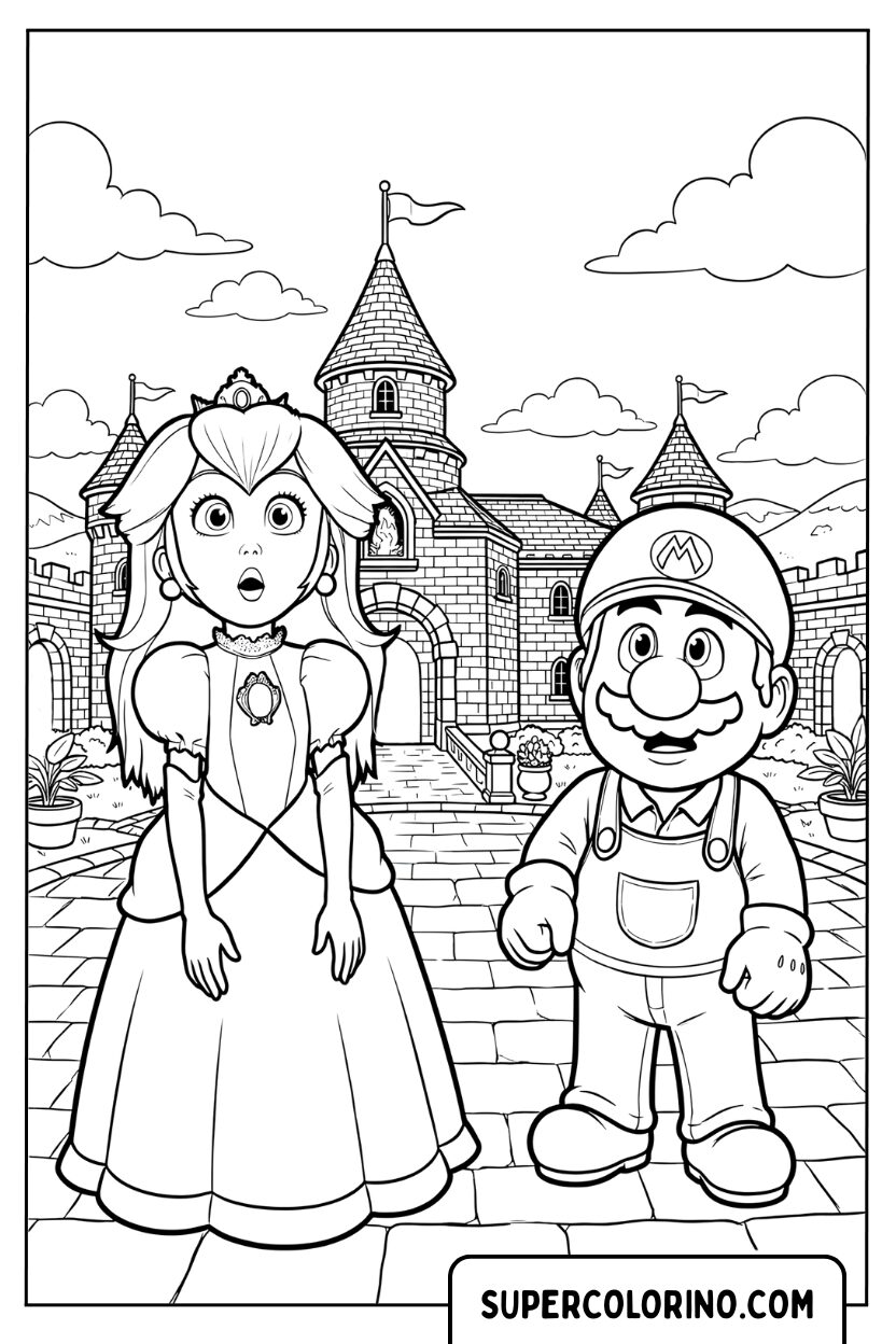 Kleurplaat van Mario en Peach in de Super Mario Galaxy-film