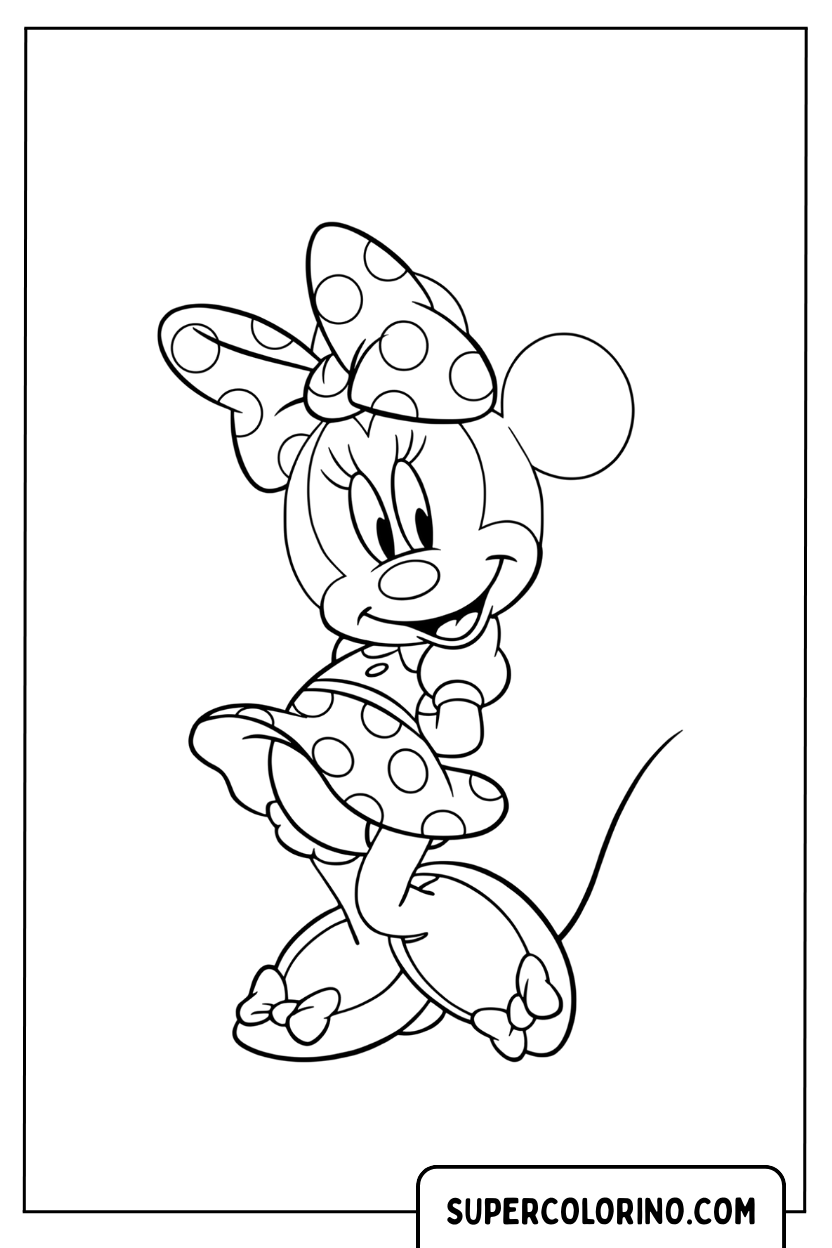 Coloriage Minnie Mouse portant une robe à pois