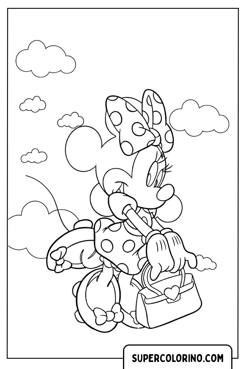Coloriage Minnie Mouse volant dans les nuages