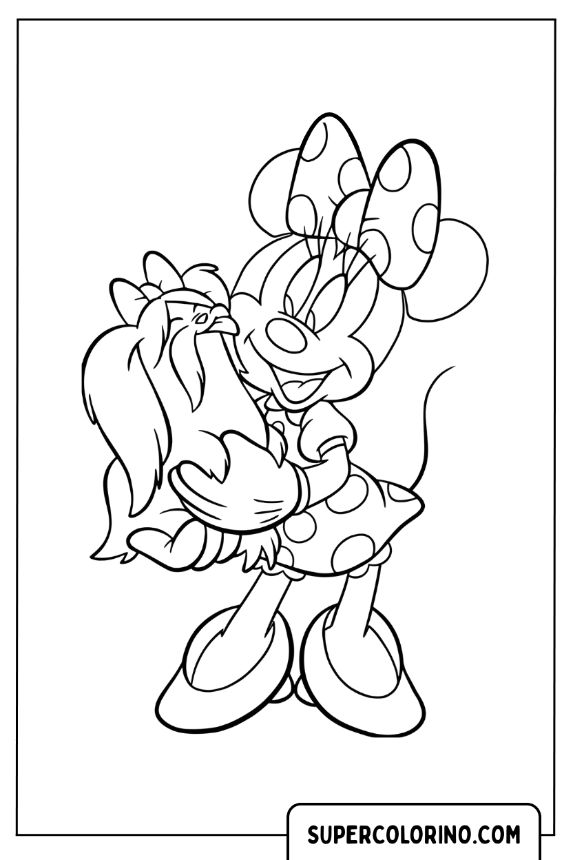 Coloriage Minnie Mouse serrant son chiot dans ses bras