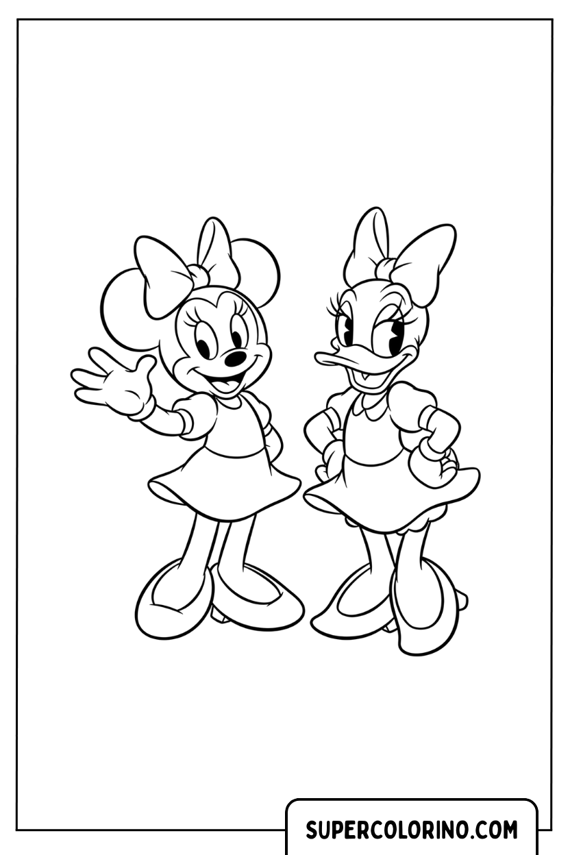 Disegno di Minnie e Paperina amiche per la pelle da colorare