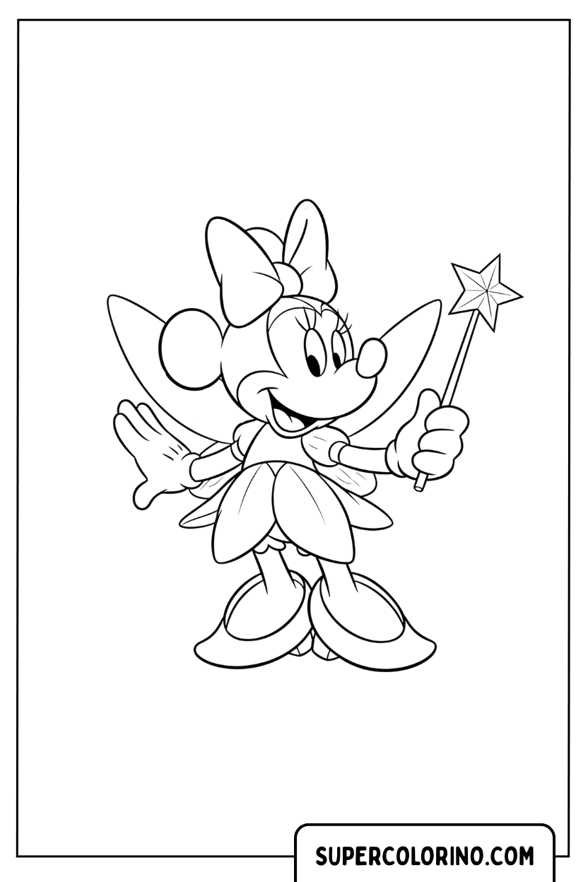 Coloriage de Minnie la fée avec des ailes et une baguette magique
