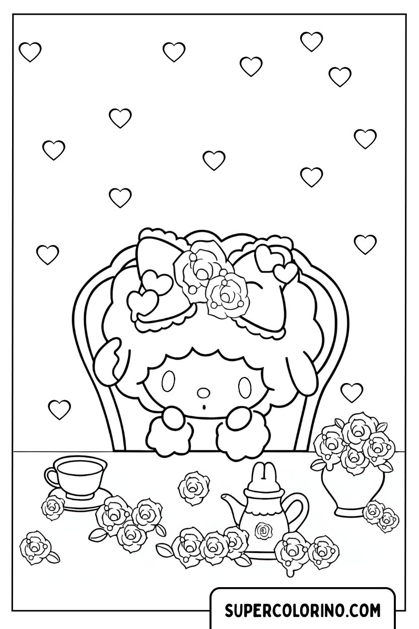 Coloriage Ma Mélodie à l'heure du thé parmi les roses