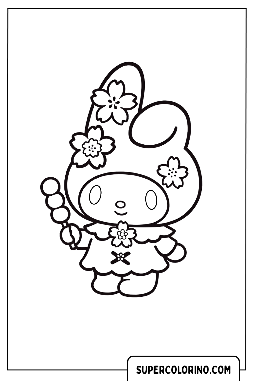 Coloriage Ma mélodie avec des fleurs de cerisier et du dango