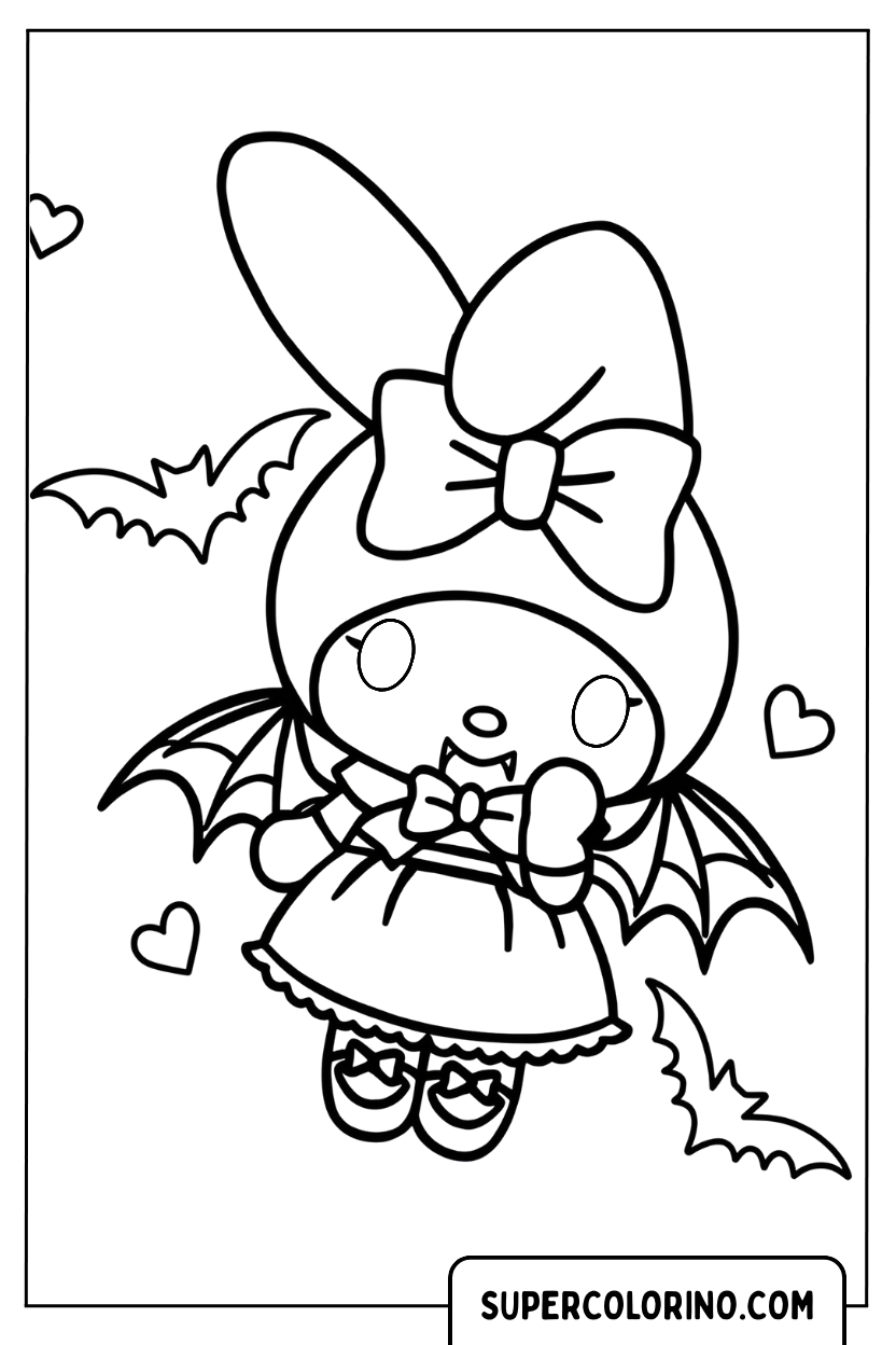 Malvorlage von My Melody im Vampirkostüm