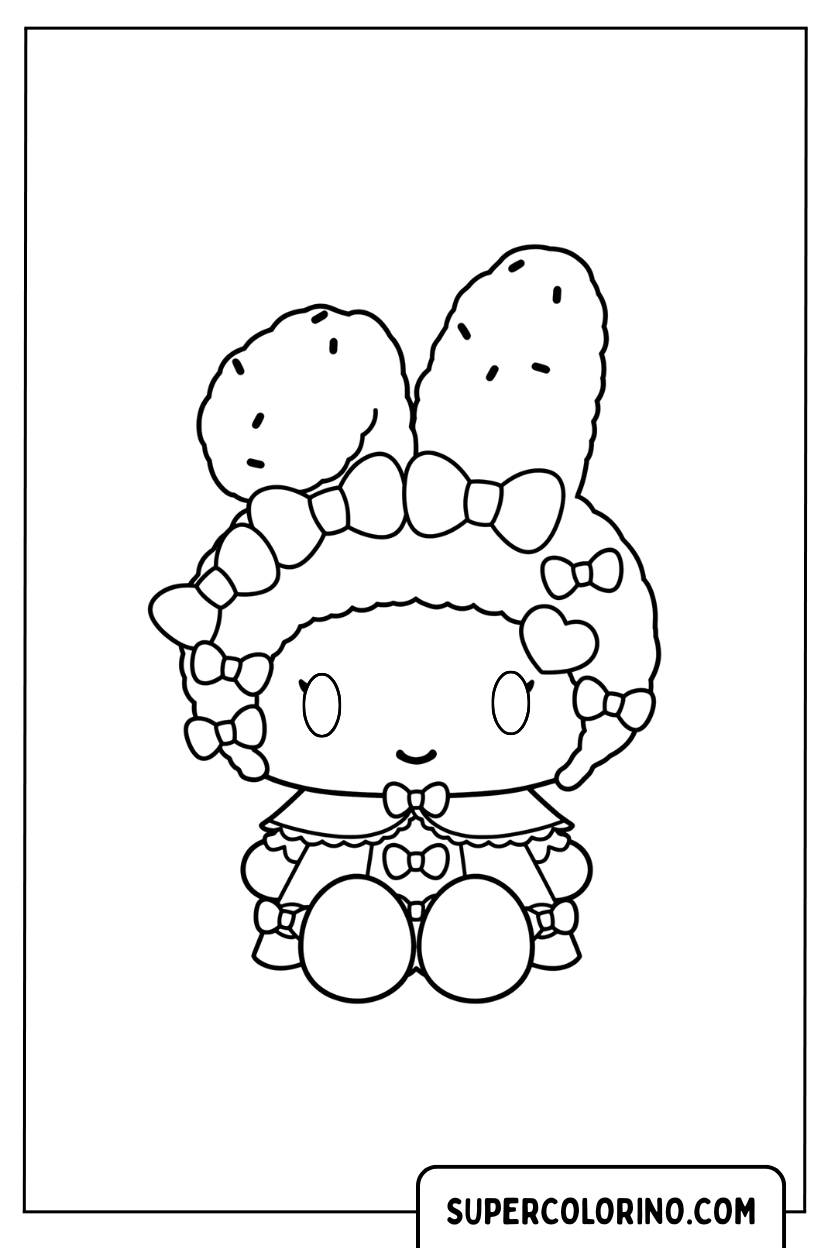 Coloriage de My Melody assise dans une robe décorée