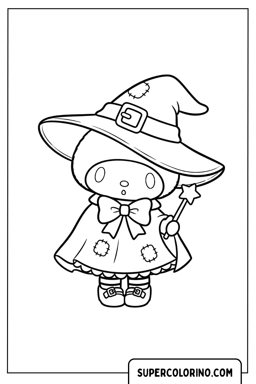 Disegno di My Melody streghetta con bacchetta magica da colorare