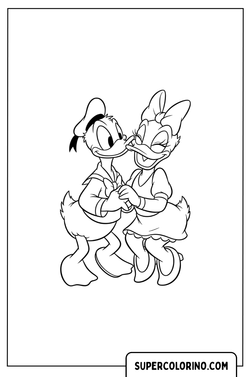 Coloriage - Donald Duck étreignant Daisy