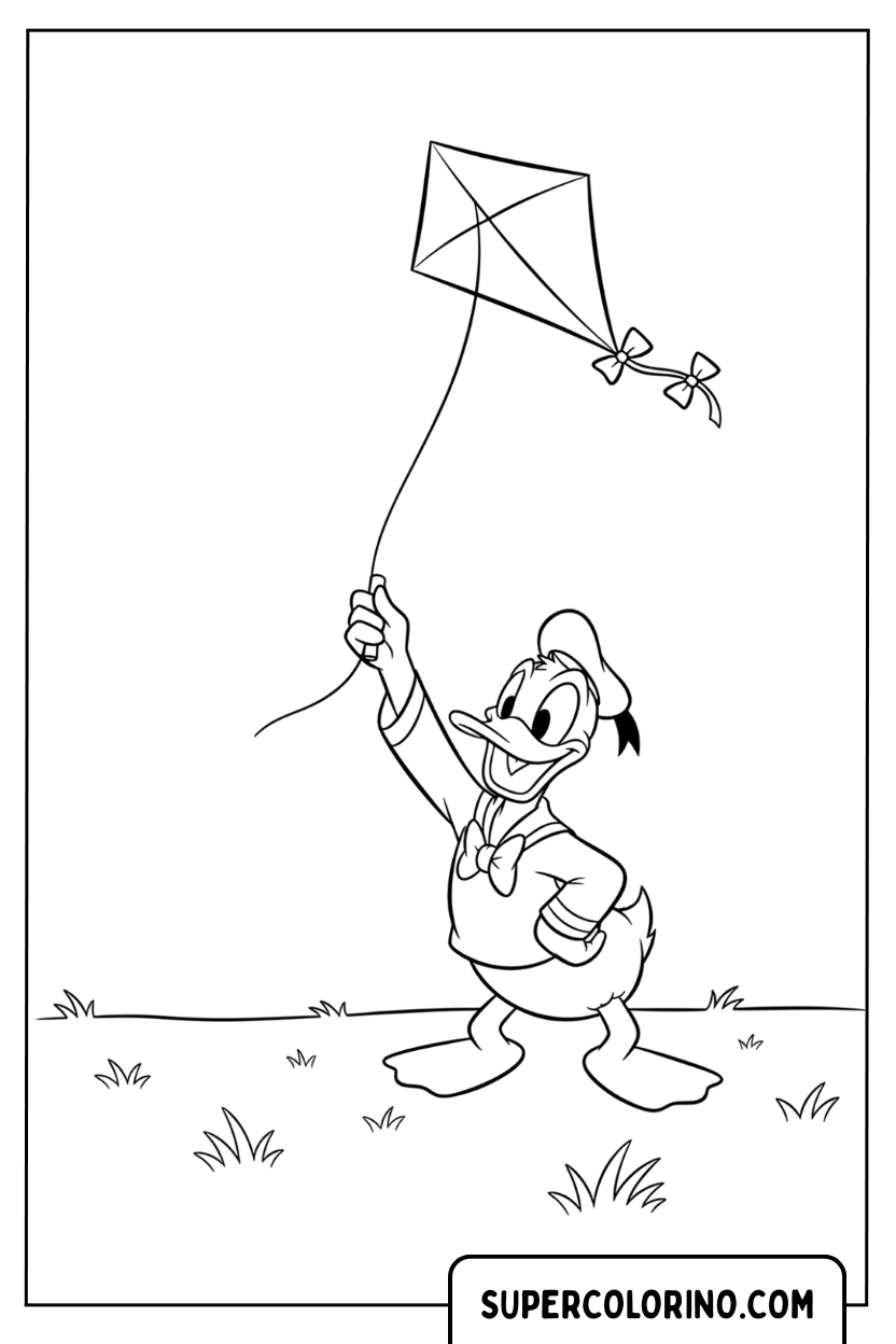 Coloriage Donald Duck avec un cerf-volant