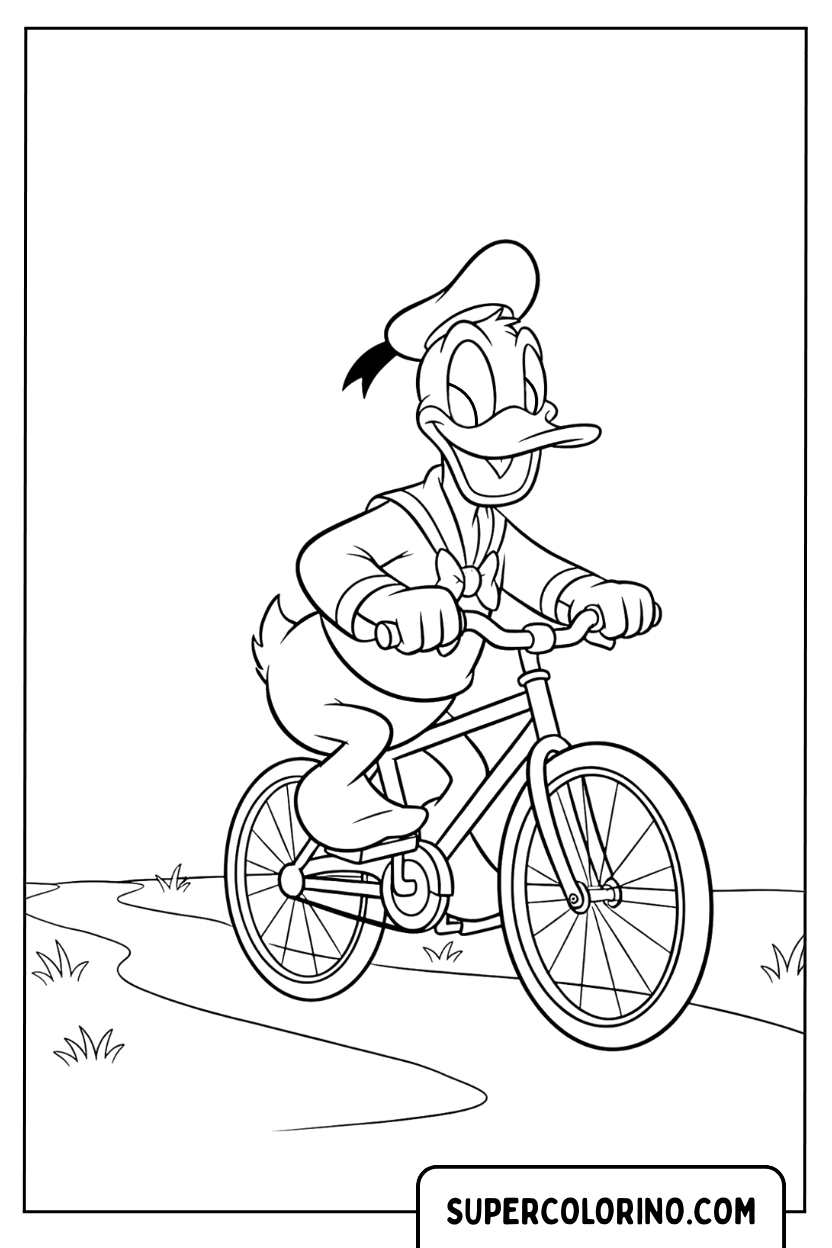 Coloriage Donald Duck sur un vélo
