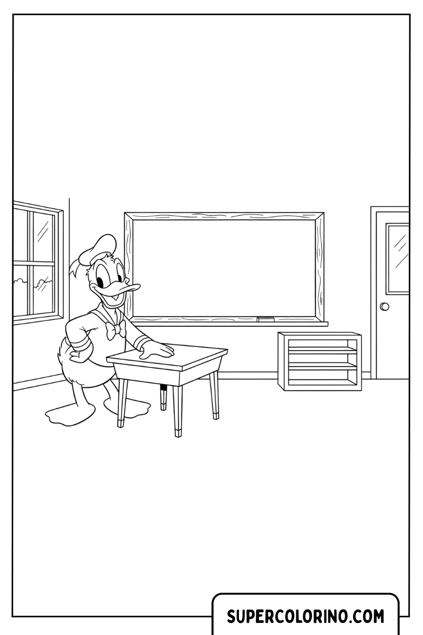 Coloriage Donald Duck en classe
