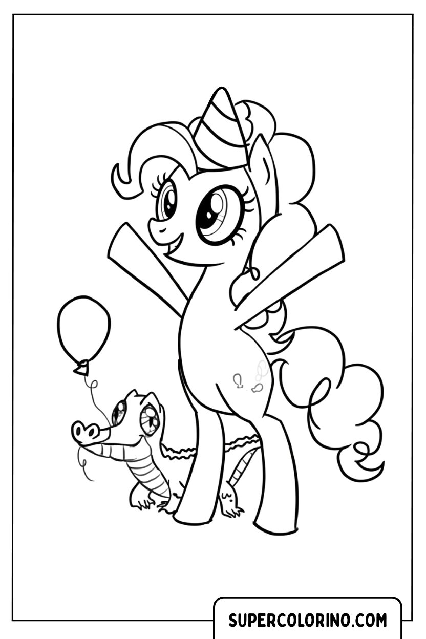 Coloriage Pinkie Pie avec Gummy l'alligator