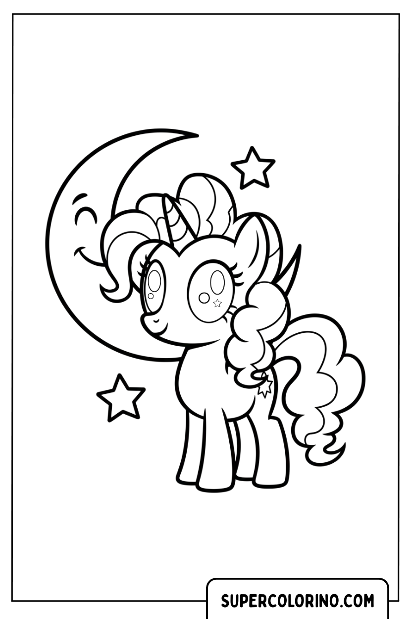 Coloriage Pinkie Pie avec la lune pour Colorier