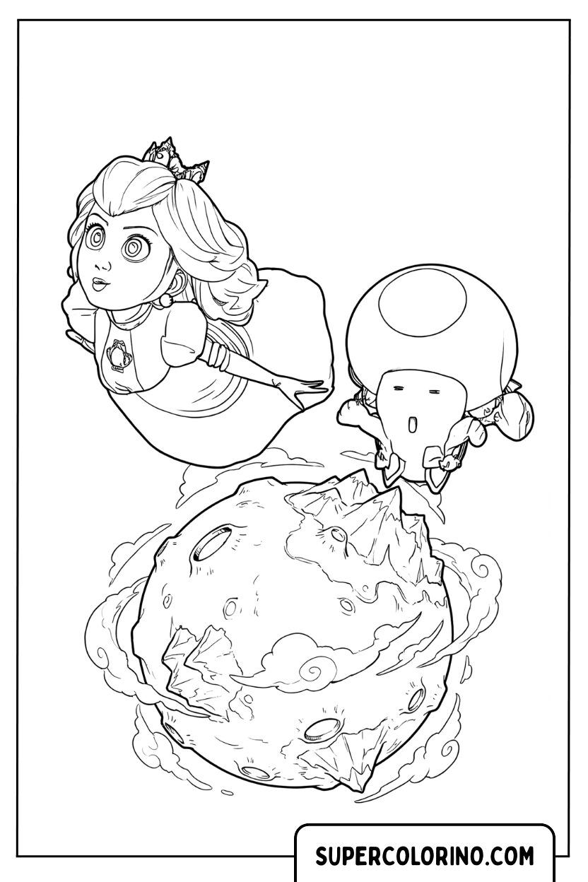Rosalina in de ruimte in de kleurplaat van de Super Mario Galaxy-film