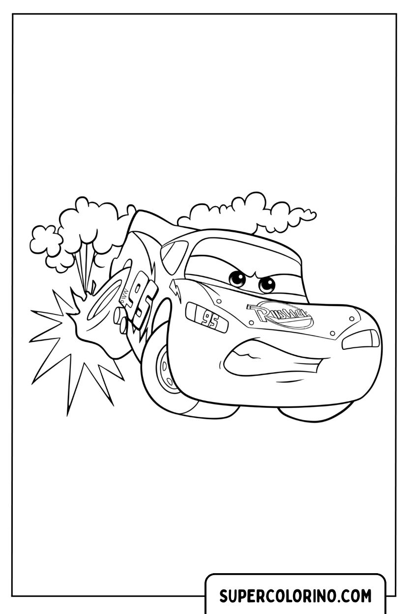 Coloriage - Flash McQueen en colère qui dérape