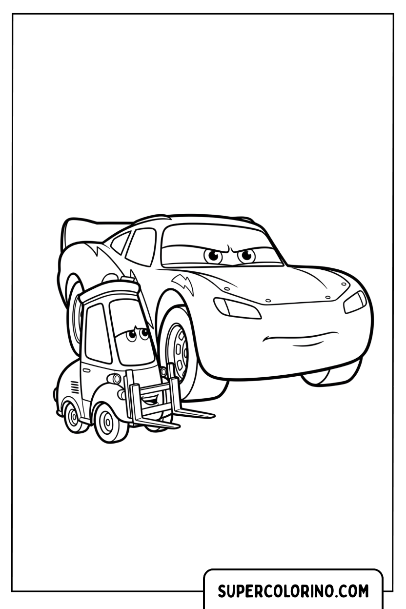 Coloriage de Lightning McQueen avec Guido