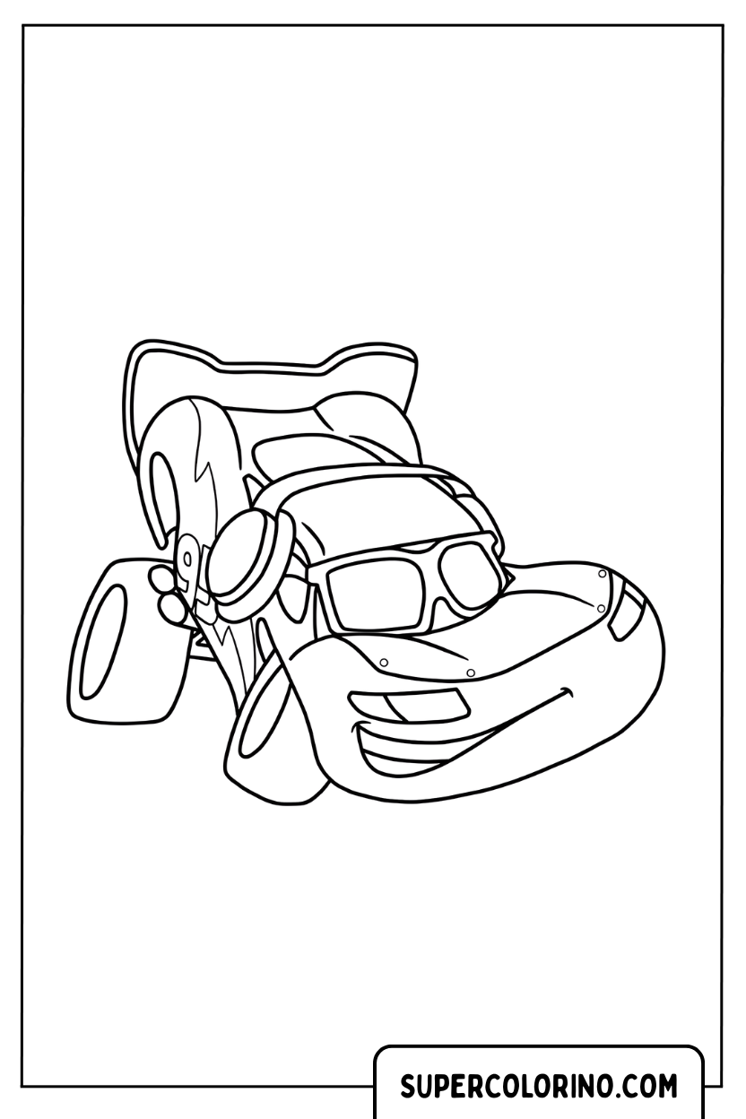Coloriage de Lightning McQueen dans une pose acrobatique